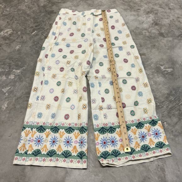 Maison D'Amelie Wide Leg Pants Women Aztec Pattern Full Length Size Medium Linen - Picture 5 of 8